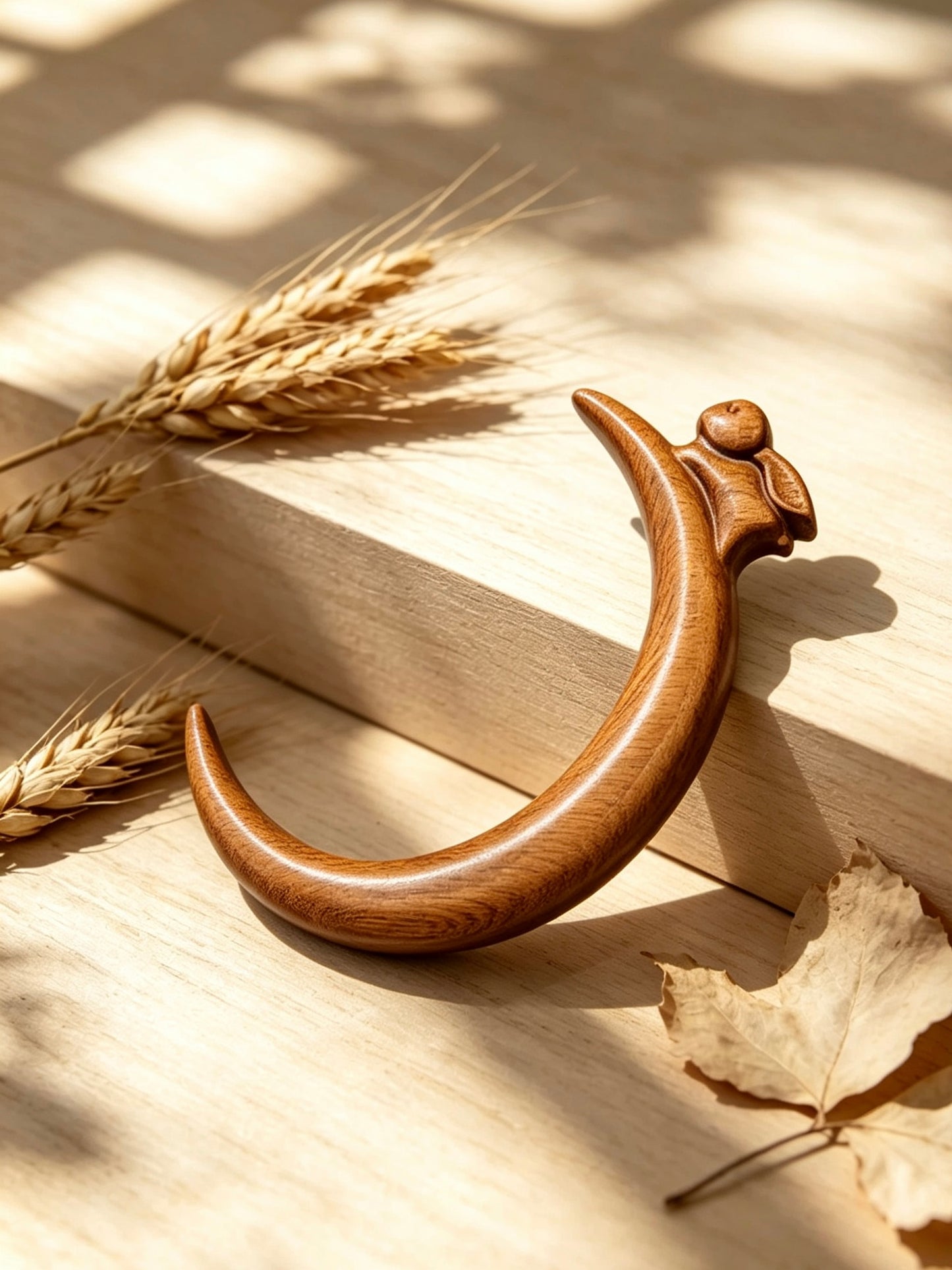 Crescent Moon Rabbit Sandalwood Hair Pin