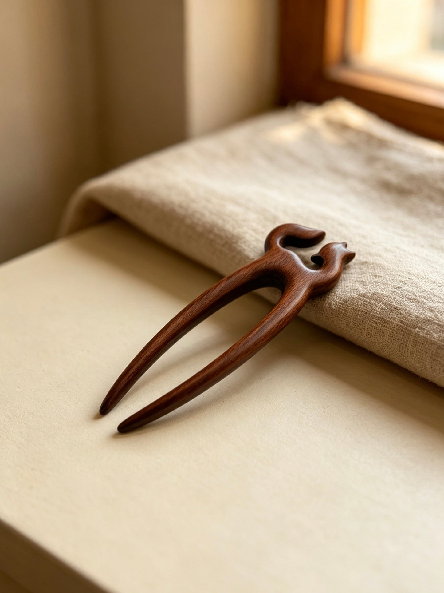 Fox double-prong hair fork displayed on a light surface